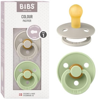 BIBS Colour Schnuller 2er-Pack, BPA-frei, Kirschform Nippel. Naturkautschuk/Latex, Hergestellt in Dänemark. Größe 1 | 0+ Monate | 2-Pack, Sand/Pistachio