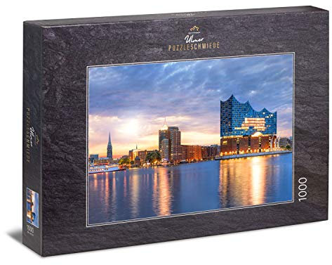 Ulmer Puzzleschmiede - Puzzle „Elphi“ - klassisches 1000 Teile Puzzle - die Elbphilharmonie in Hamburg – Konzerthalle und Wahrzeichen an der Elbe im Hafen der Hansestadt Hamburg, Norddeutschland