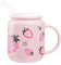Sizikato Tasse en porcelaine avec couvercle et paille, 368,5 g, tasse à eau avec poignée, motif fraise mignon