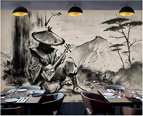 Benutzerdefinierte Foto 3D Tapete im japanischen Stil Schwarzweiß Ukiyo-E Samurai Erhu Wohnkultur 3D Wandbilder Tapete für Wände 3 D 400 cm (L) × 280 cm (H)