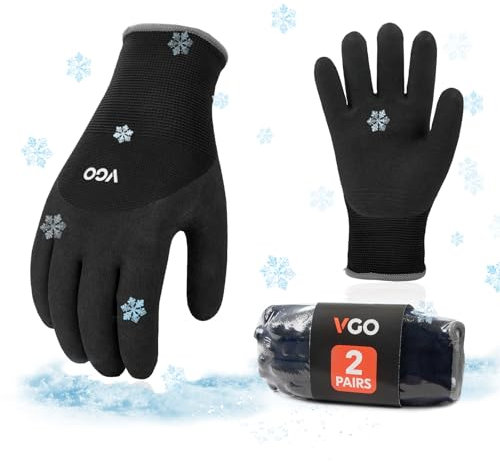 Vgo... 2 Paare Winterhandschuhe, Sicherheitshandschuhe für Kühlhaus oder Gefrierschrank, Outdoor Heavy Duty, doppelt gefüttert, Gummi-Latex beschichtet (RB6032)
