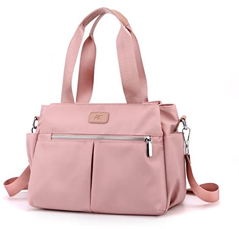 DOURR Hobo Sac à main en toile pour femme, sac à main fourre-tout multi-compartiments, rose, Medium