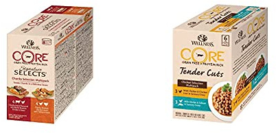 Wellness CORE Signature Selects, Katzenfutter nass in Sauce, getreidefrei, hoher Fleischanteil, Chunky Selection Mix, 8 x 79 g & Tender Cuts, Katzenfutter nass in Sauce, getreidefrei, 6 x 85 g