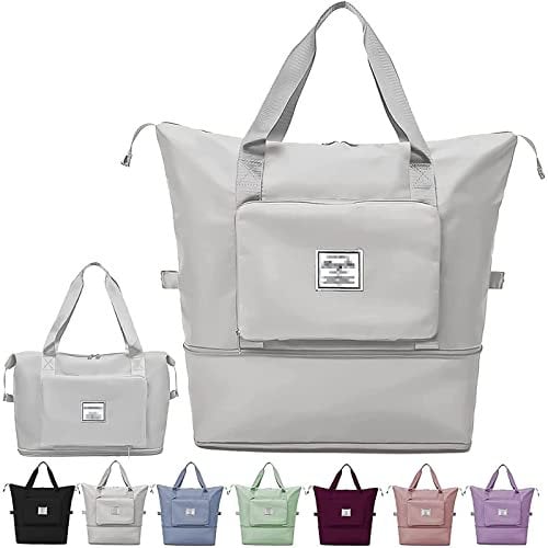 Faltbare Reisetasche mit großem Fassungsvermögen, tragbar, faltbar, leicht, wasserdicht, Oxford-Gewebe, Reisetasche, für erweiterbaren Wochenendsport, Fitnessstudio, Urlaub, grau, L, Modern