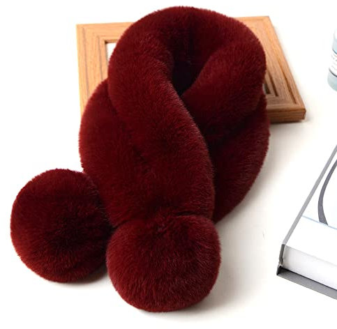 Duories Damen Schal Winter Plüsch Schal,Weich Warm Flauschig Faux Kaninchenfell Winterschal Herbstschal Kunstpelz Fellkragen Schal Schlauchschal Loop Schals HalstüCher für Frauen Mädchen,Weinrot