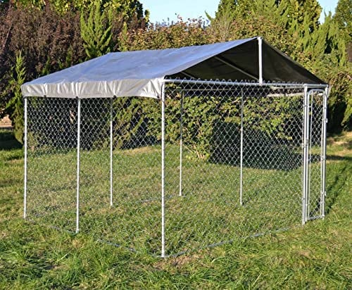 Hundezwinger mit Dach 3x3x1,83 m, verschließbare Tür, Tiergehege mit UV- & wasserbeständigem Dach