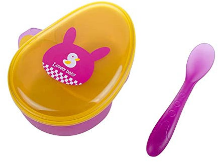 CUTIECLUB Kinder-Schüssel und Löffel-Set für Kinder, mit Löffel, tragbar, Essgeschirr, Baby-Essgeschirr, Geschirr-Set, gelbe Ente