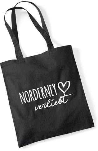 huuraa Jutebeutel Norderney verliebt Geschenk Tasche Black 10 Liter Baumwolle Norderney Geschenkidee