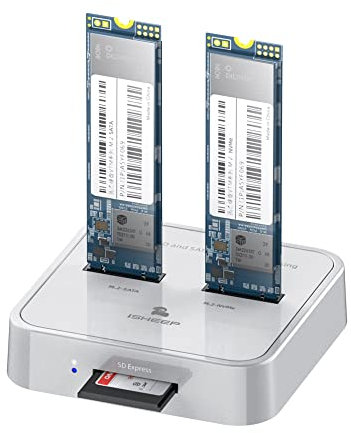 ISHEEP H016SD NVMe SATA M.2 Dual Bay Docking Station for SATA & NVMe M.2 SSD Reader Enclosure, Support Size 2280 2260 2242 2230 M.2 SSDs