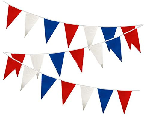 18 m Stoff-Wimpelkette, Rot, Blau und Weiß, dreieckige Flaggen, Wimpelbanner für besondere Anlässe, Feiern, Nationaltag, Geburtstag, Hochzeitsfeier, Party-Dekoration
