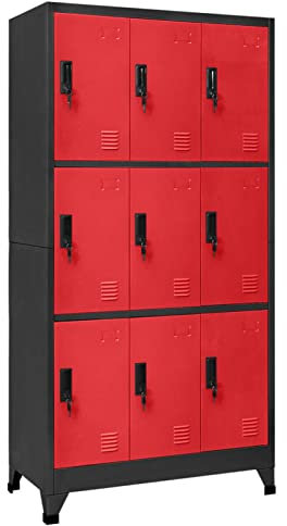 MOONAIRY Schließfachschrank, Wertfachschrank, Schließfächer, Metallschrank, Personalschrank, Spind Schrank, Stahlspind, Metallspind, Self-Storage-schließfach, Anthrazit und Rot 90x45x180 cm Stahl