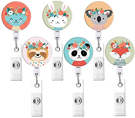 Giilayky 6 Pcs Animal Bobines R¨¦Tractable Holder avec Infirmi¨¨Re Mignon pour les Titulaires de la Carte D'Identit¨¦
