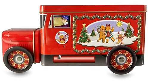 Lebkuchen Truck - Aufbewahrungsdose, Keksdose, Blechdose. Aufbewahrung für Plätzchen und Lebkuchen. Aaufwändig geprägt und bedruckt. Vol. 1,2l. Maße: 24 x 7,5 x 11 cm