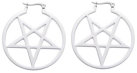 Satanischer Ziegenkopf, umgekehrtes Pentagramm, rund, hohl, Ohrringe, Dämonensymbol, Edelstahl, Charm, baumelnder Ohrring für Frauen und Mädchen, Schmuckgeschenke, Edelstahl