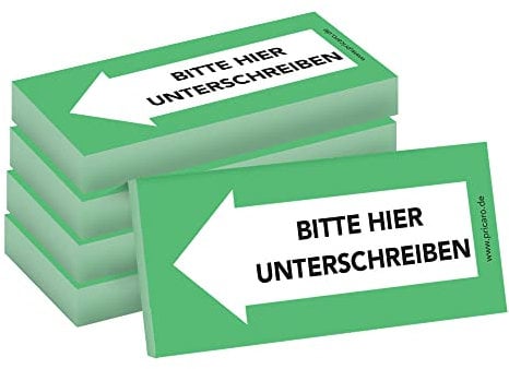 PRICARO Haftnotizen Bitte hier unterschreiben, Links grün, 100 Blatt, 5 Stück