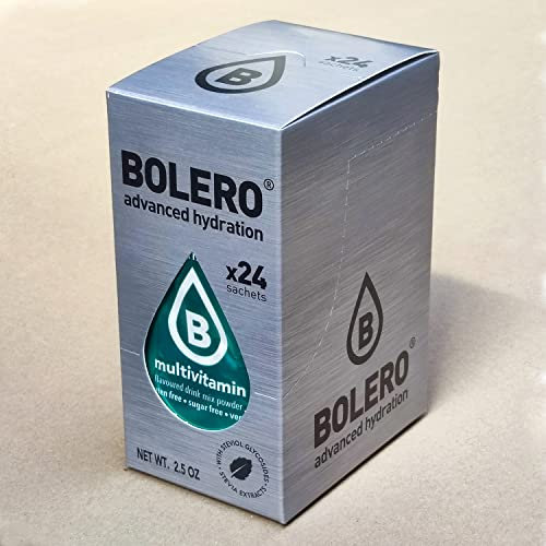 Bolero Drink 24 Bustine 3 gr grammi Sticks Frutta Preparato Polvere Solubile Per Bevanda Fresca in Acqua Prodotto, 72 grammi dolcificato alla stevia (Multivit)