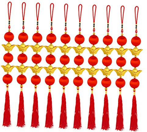 YARNOW 10 Piezas Colgante De La Suerte y Festivo Año De La Decoración del Conejo Adornos Colgantes Tradicionales De La Suerte Estilo Chino Vaca Lechera Plástico Chapado En Oro