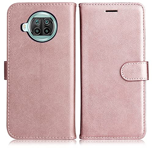 DENDICO Hülle für Xiaomi MI 10T Lite 5G, PU Leder Brieftasche Handyhülle, Flip Tasche TPU Schutzhülle mit Kartenfach für Xiaomi MI 10T Lite 5G, Rosa