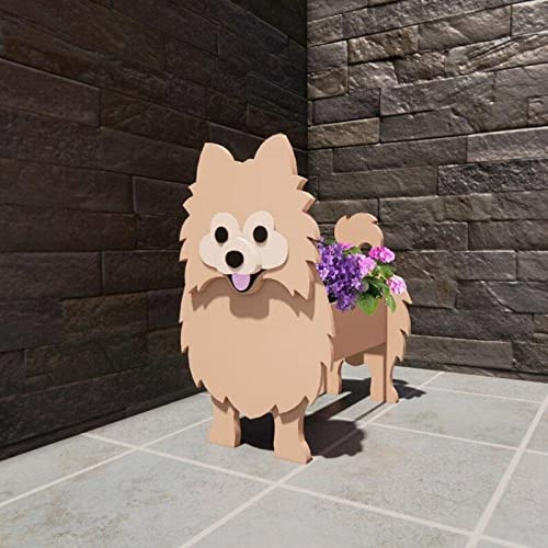 Onecen Big Dog Planter PVC Animal Plant Pots Outdoor Indoor Garden Office Home Decor Planters Holder for Succulent Flower Large Plant Flower Pots Outside (Brown Pomeranian)