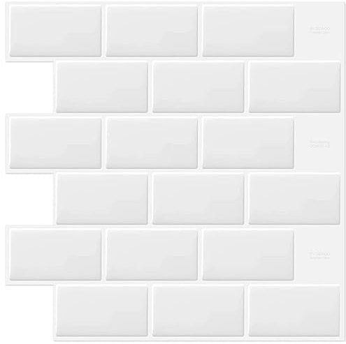 DEWOO 20-Stück Fliesenaufkleber Klebefliesen Küchenrückwand Metro Fliesen Wandfliesen Selbstklebend Weiß Bad Küche, (30,5 x 30,5 cm)