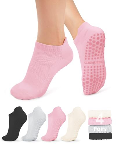 yeuG Rutschfeste Pilates-Socken mit Griffen für Damen, griffige Socken für Yoga, Ballett, Barfuß-Workout, rutschfeste Sportsocken, B01-black/light Grey/Light Pink/Ivory White, Small-Medium