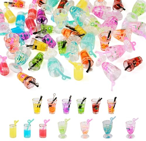 Craftdady 60 ciondoli luminosi in resina a forma di bottiglia di succo di frutta, ciondoli in vetro, statuette, collane, bracciali, orecchini, per la creazione di gioielli fai da te