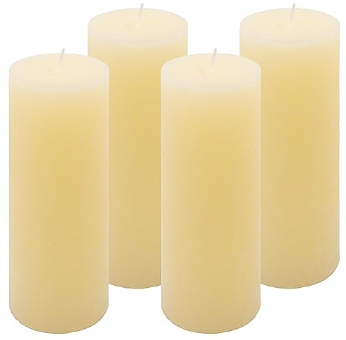 Nexos Trading - 4er Set Rustik-Kerzen Höhe 20 cm Ø 7,5 cm, creme, unparfümiert, Stumpenkerzen, Zylindrisch, Indoor, Hochzeits-Deko, Weihnachts-Kerzen, Tafelkerzen