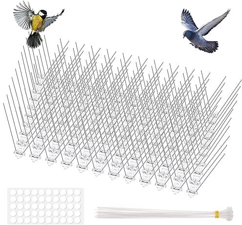 OFFCUP Bird Spikes for Pigeons, 12pcs Anti Bird Spikes, Stainless Steel Bird Spikes Pigeon Spikes for Roofs and Windows Bird Deterrent Repellent Spikes for Cats, Birds Control Defence Spikes (3M)