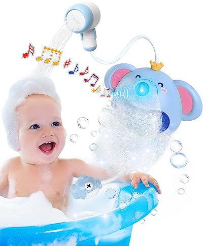 Juguetes para Baño, Elefante Musical con Pompas de Jabón para Baño, Ducha bañera Elefante Grifo de Juguete, Juguetes Agua Bebé, Juguetes Bañera para Bebe Niños Niñas de 1 2 3 Año, Incluye Patos