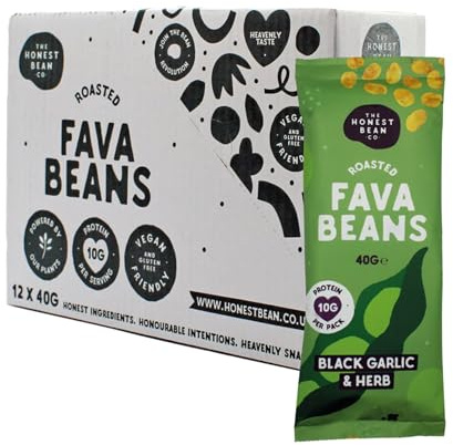 The Honest Bean Co Roasted Fava Bean, Black Garlic & Herb, 40 g (12-Pack)
