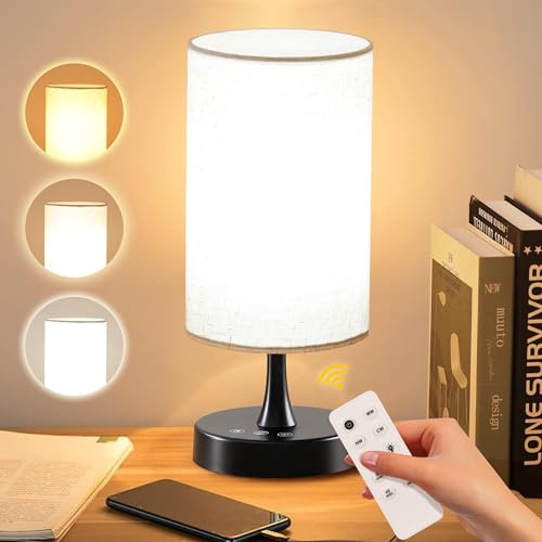 Caromolly Light Therapy Lamp, 10000 Lux Lamp with Remote Control, 3 Color Temperature & 4 Brightness Level & Timer, Daylight Lamp for Home, Office, Decoration(Black Base Linen Shade)