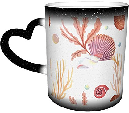 BOHHO Tazza Tazza da caffè con conchiglia di mare Tazza da viaggio personalizzata con cambio colore nero magico Tazza sensibile al calore in ceramica