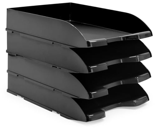 Waytex Pack de 4 Corbeilles à Courrier A4 Plastique Opaque Noir