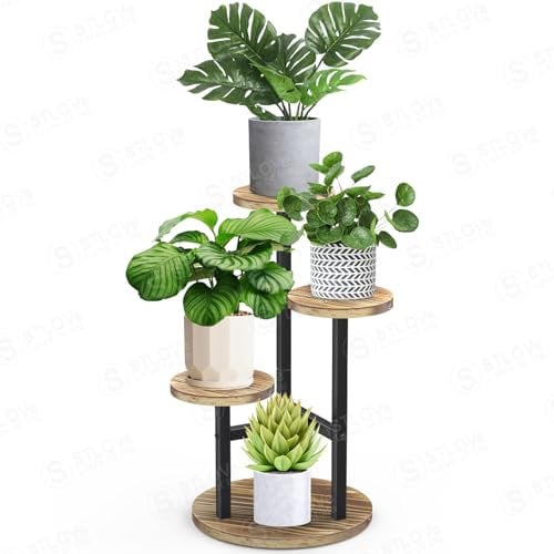 STLOVe® Porte Plante Interieur, Plusieurs Niveaux Plante D'étagère à Fleurs D'angle, Support De Plante En Métal Bois, 3 Niveaux Tabouret Plante, Exterieur Étagères Pour Jardin/Salon(Plante Non Inclus)