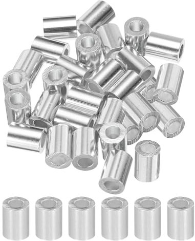 sourcing map 1/8 3mm Aluminum Crimping Loop Sleeve Single Round Ferrule for Wire Rope Cable Line End, Silver 25pcs