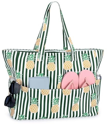 Strandtasche XXL Familie mit Reißverschluss Shopper Damen Große Badetasche Beach Bag,Leicht Faltbare Grosse Schwimmbadtasche,Urlaub Must Have Einkaufstaschen für Reisen Einkaufen Picknick Alltag