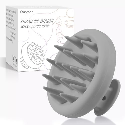Kopfhaut Massagebürste Kopfmassage Bürste - Massagebürste Haare Stimulieren das Haarwachstum, Silikon Kopf Massage Shampoo Bürste [Nass&Trocken], Haarmassagebürsten Reduziert Schuppen, Grau