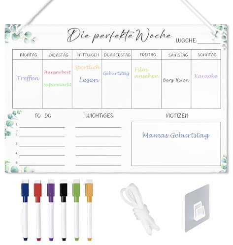 Wochenplaner Acryl Magnetisch, Wochenkalender Planungstafel 30 * 20CM, Abwischbar Familienplaner, Magnetisch Whiteboard Wochenplaner, Mit 6 Whiteboard-Stifte, Monatsplaner Magnetisch