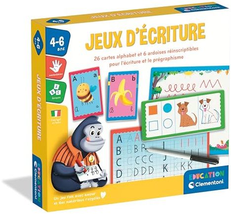 Clementoni Enthält 26 Alphabet-Karten zum Schreiben zum Zeichnen + 2 Tafeln für Grafiken + 1 abwischbarer Filzstift + 1 Schwamm + 1 Spielanleitung. | 4 Jahre | 52803, Mehrfarbig