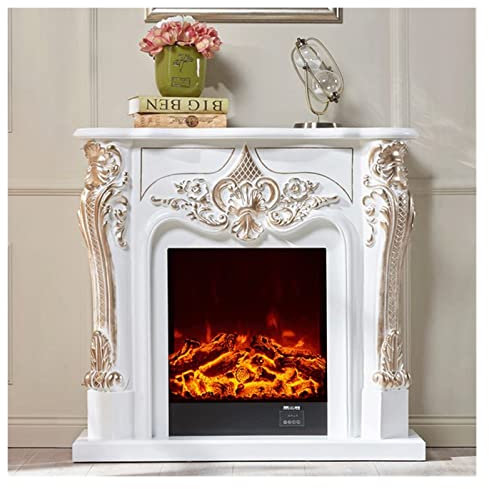 HASMI Fireplace Stove Electric Firebox Insert Burner Decorative Fireplace Set Wooden Mantel Room Warmer Chimney LED Optical Flame Deocration Electric Fireplace (Color : White without heater)