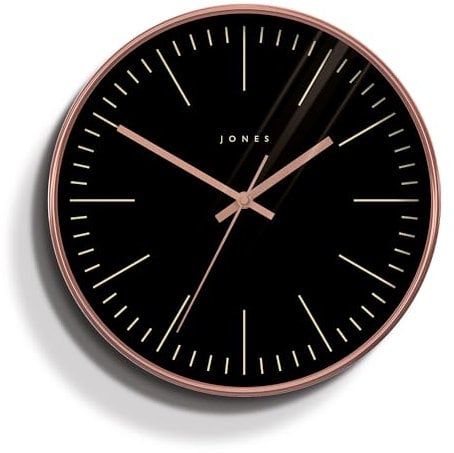 Jones Clocks Twilight Rose Gold Wall Clock Modern Design Polished Case & Black Marker Dial 30cm Diameter