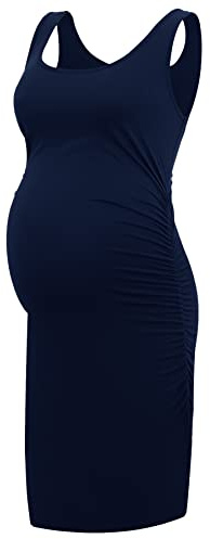 Smallshow Women's Maternity Dress Sleeveless Ruched Pregnancy Clothes Summer,Navy,S