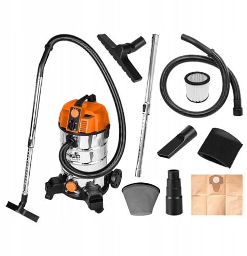 NEO TOOLS Nass-Trockensauger 1600W - Edelstahlbehälter: 35L - 35mm Schlauchsystem - Gebläsefunktion - Zusätzliche Steckdose max. 1800W - Netzkabels 4 m - Industriestaubsauger - Staubsauger
