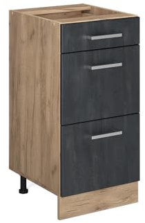 Vicco Küchenunterschrank R-Line, Schubladenschrank für die Küche, Schwarz Beton, 40 cm AP Marmor