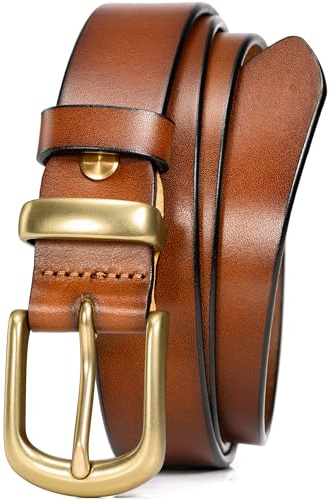 WOLFANT Womens Belts for Jeans in Gift Box,1.1 Ladies Belt with Gold Buckle,100% Italian Full Grain Real Solid Leather