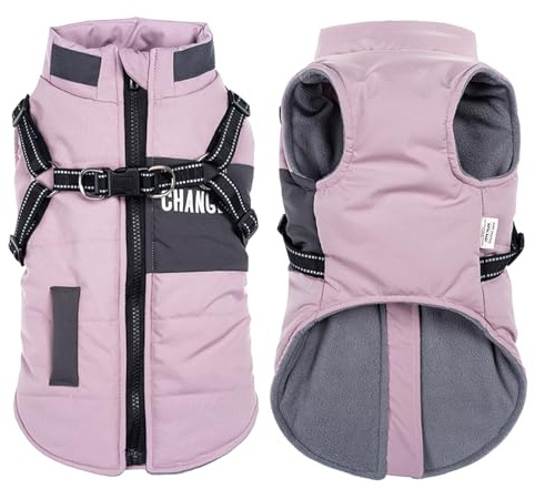 Oslueidy Dog Winter Jackets,Warm Dogs Coats Dogs Clothes Reflective Doggie Apparel Waterproof Puppy Cold Weather Vest with Harness for Small Medium Dogs