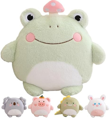 Frosch PlüschKissen - Niedlicher Grüner Frosch Plüschtier, Stofftiere Kawaii Kuscheltier Geschenk für Kinder Mädchen Erwachsene Valentines Geburtstage
