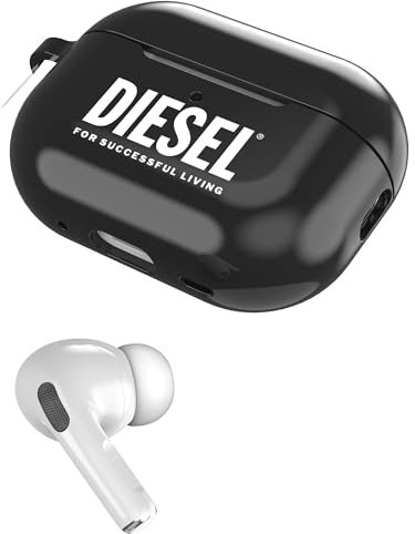 Diesel Hülle Kompatibel mit Airpods Pro/Airpods Pro 2, TPU Schutzhülle Earbud Cover, Wireless Charging Compatible, Bluetooth Kopfhörer Tragetasche, Glänzende Oberfläche, Schwarz