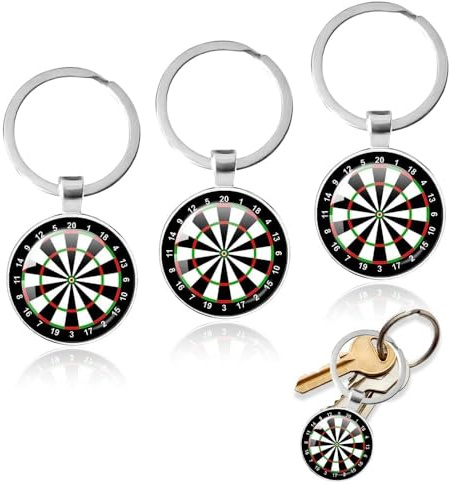 Casenly Dartscheibe Schlüsselanhänger, 3PCS Glas Motive Dartscheibe Schlüsselbund, Schlüsselanhänger Dart Lustige Dartboard Darts Zubehör Handwerk für Männer