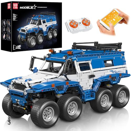 Mould King Technik Geländefahrzeug Bausteine Modell, 3062 Teile Ferngesteuert Geländewagen Bausatz Kit, Ferngesteuert Offroader Bausatz mit Fernbedienung und App Dual Control (Blau)
